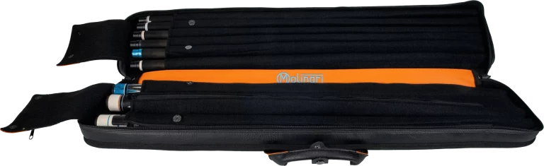 06-Molinari-retro-cue-bag-3B-6S-black-orange-open-bag-full