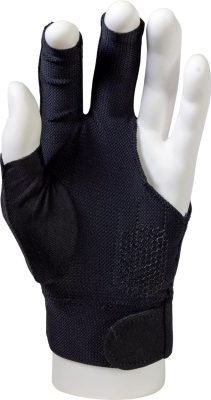 Molinari black billiards glove for the right handed player, viewed from the hand palm