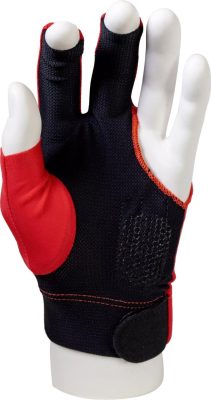 Molinari red billiards glove for the right handed player, viewed from the hand palm