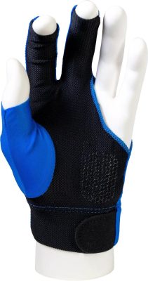 Molinari royal blue billiards glove for the right handed player, viewed from the hand palm